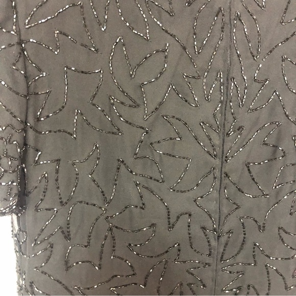 JMD Women’s Top Vintage Sequins Beads Short Sleeve Silk Shoulder Pads - Picture 4 of 8